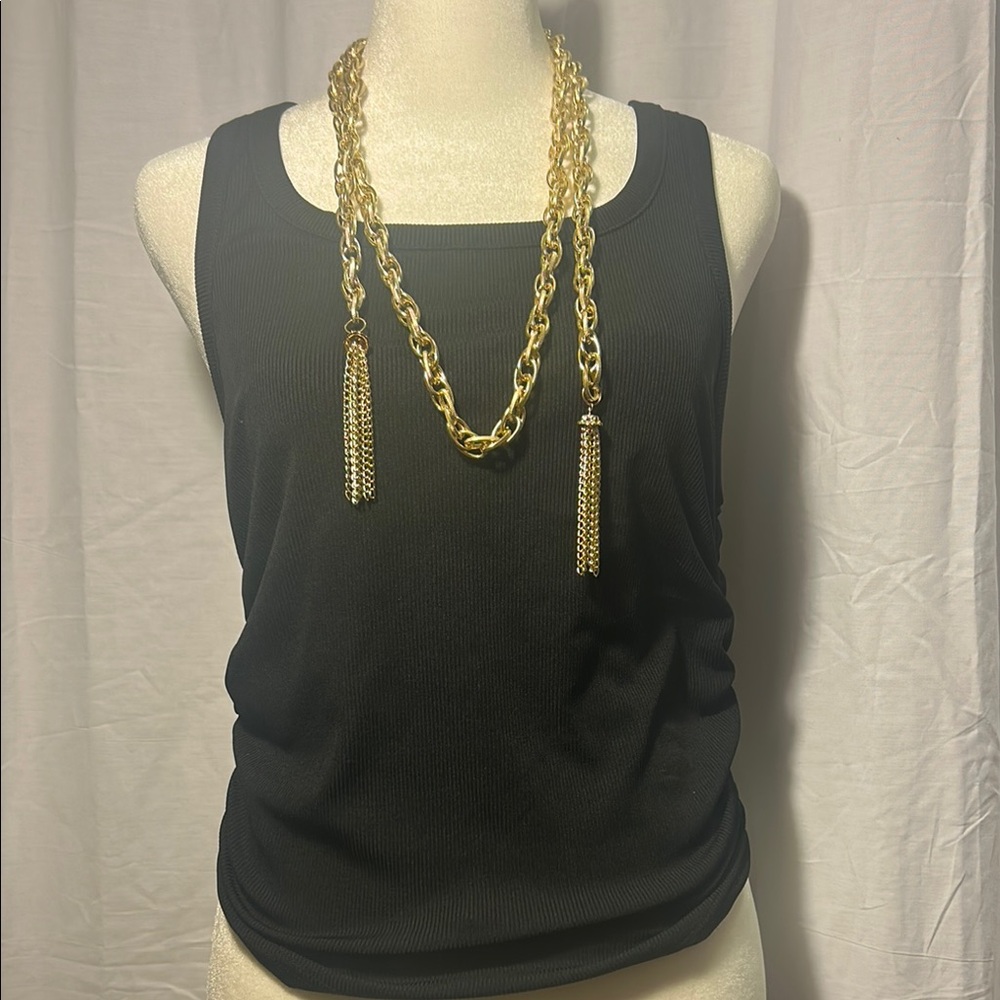 Black Tank Top with Gold Chain Necklace